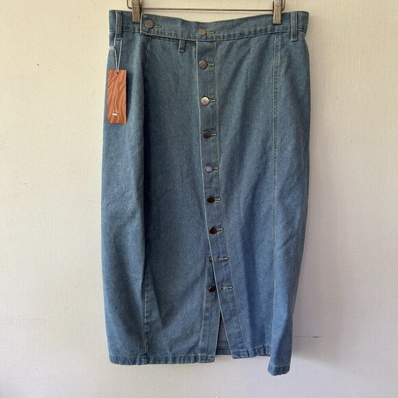 SHEIN SXY Denim Midi Skirt Womens 0XL Button Front Prairie Cottage Y2K Jean - Picture 1 of 4